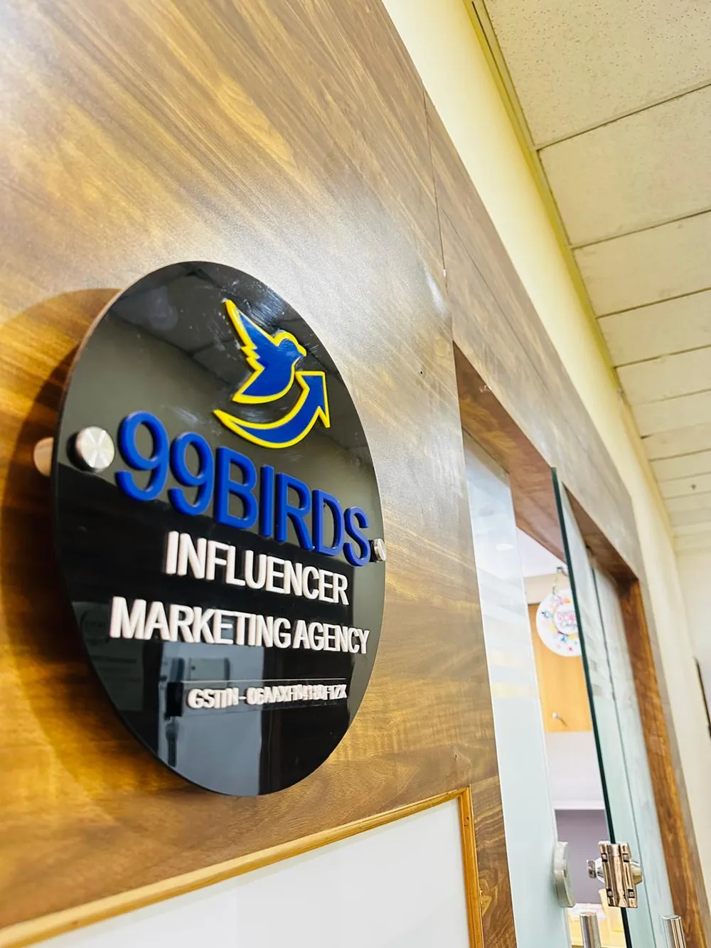99Birds Influencer Marketing Agency office signage in Gurugram